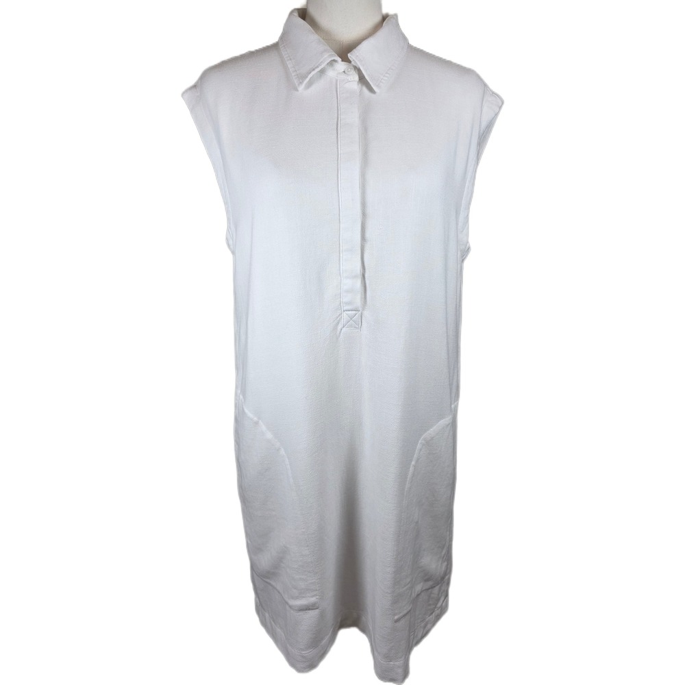 Splendid White Linen-Blend Shirt‎ Dress w/Cap Sleeves & Pockets